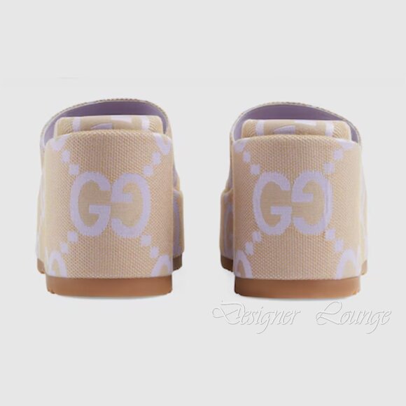 NEW GUCCI Macro GG Beige Monogram Canvas Platform Wedges Size EU 38.5 US 8.5 - Picture 11 of 13